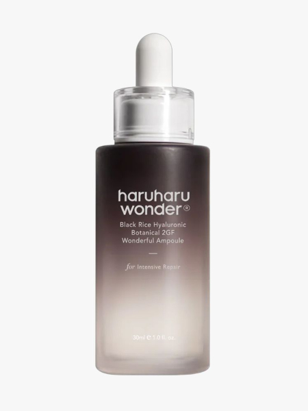 Haruharu Wonder Black Rice Botanical 2GF Ampoule in branded dropper component on a light gray background